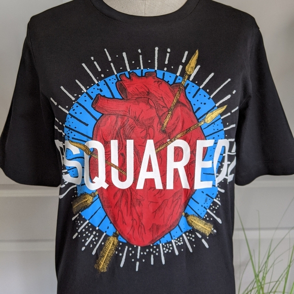 DSQUARED2 Tee Anatomical Heart Graphics Short Sleeve Rounded Collar Black M NWT - Picture 3 of 16